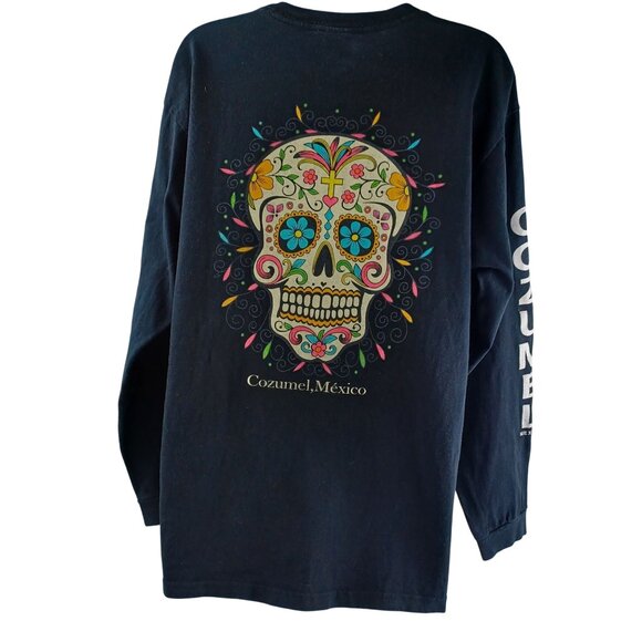Yazbek Tops - Yazbek Black Long Sleeve Slouchy Boxy T-Shirt Colorful Skull Unisex Size G